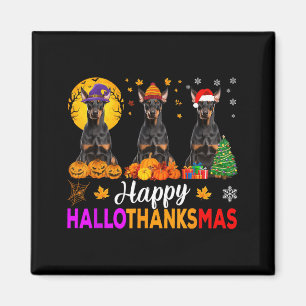 Funny Happy Hallothanksmas Doberman Dog Halloween Magnet
