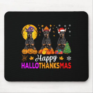 Funny Happy Hallothanksmas Doberman Dog Halloween Mouse Pad