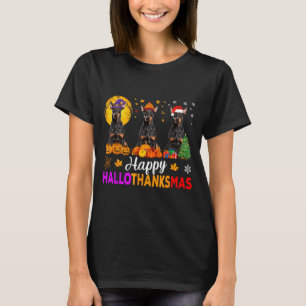 Funny Happy Hallothanksmas Doberman Dog Halloween T-Shirt