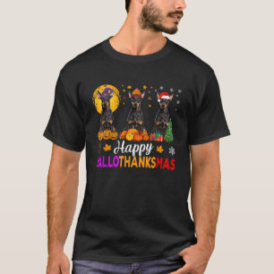 Funny Happy Hallothanksmas Doberman Dog Halloween T-Shirt