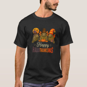 Funny Happy Hallothanksmas Manatees Autumn Holiday T-Shirt