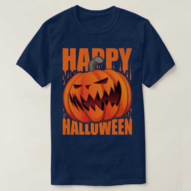 Funny Happy Halloween Holiday Pumpkin JackOLantern T-Shirt (Design Front)