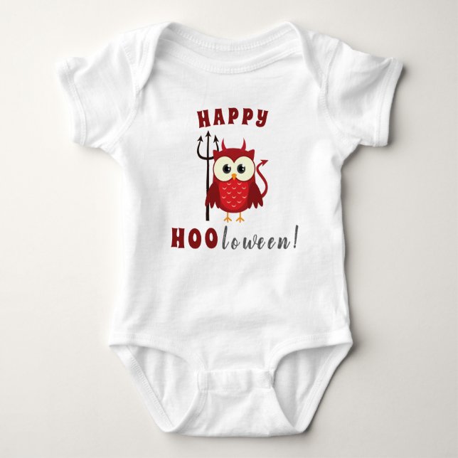 Funny Happy Halloween Owl Devil Trick or Treat   Baby Bodysuit (Front)
