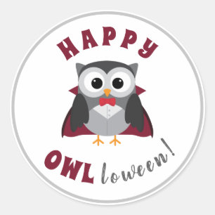 Funny Happy Halloween Owl Vampire Trick or Treat   Classic Round Sticker
