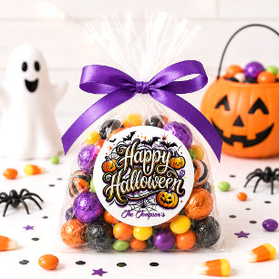 Funny Happy Halloween Pumpkin Bat Family Classic Round Sticker