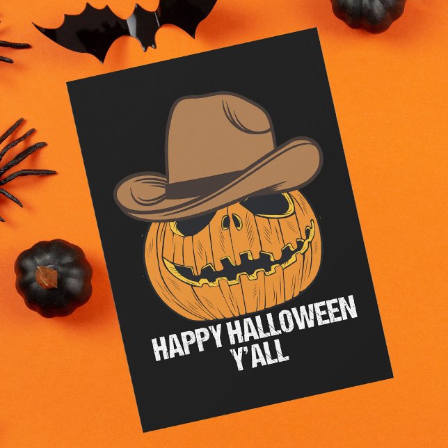 Funny Happy Halloween Y'all Cowboy Jack O Lantern Holiday Card (Creator Uploaded)