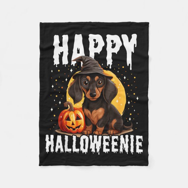 Funny Happy Halloweenie Halloween 2024 Weiner Dog  Fleece Blanket (Front)