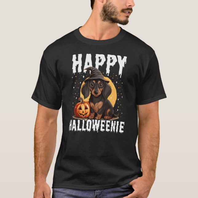 Funny Happy Halloweenie Halloween 2024 Weiner Dog  T-Shirt (Front)