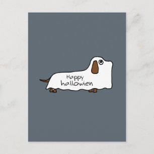 Funny Happy hallowiener wiener dog ghost halloween Postcard