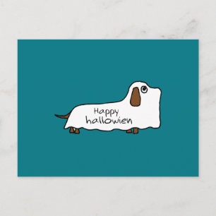 Funny Happy hallowiener wiener dog ghost halloween Postcard