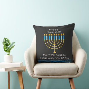 Funny Happy Hanukkah Cute Blue Chanukah Unique Cushion
