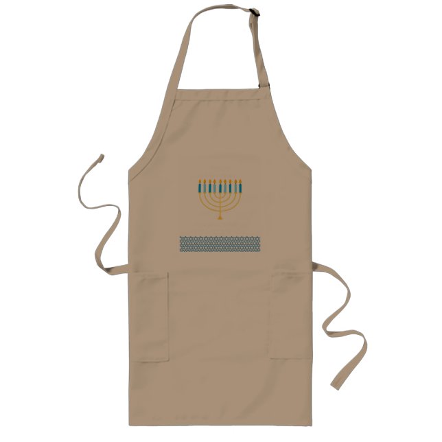 Funny Happy Hanukkah Cute Blue Chanukah Unique Long Apron (Front)