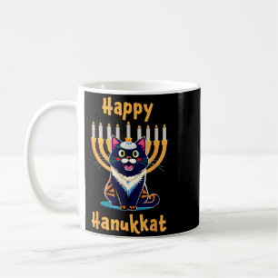 Funny Happy Hanukkah Hanukkat Jewish Cat Menorah Coffee Mug