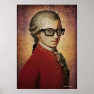 Funny Happy Hipster Mozart Classical Music Art Poster