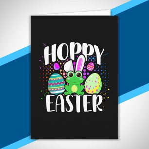Funny Happy Hoppy Easter Eggs Cute Frog Bunny Ears Card