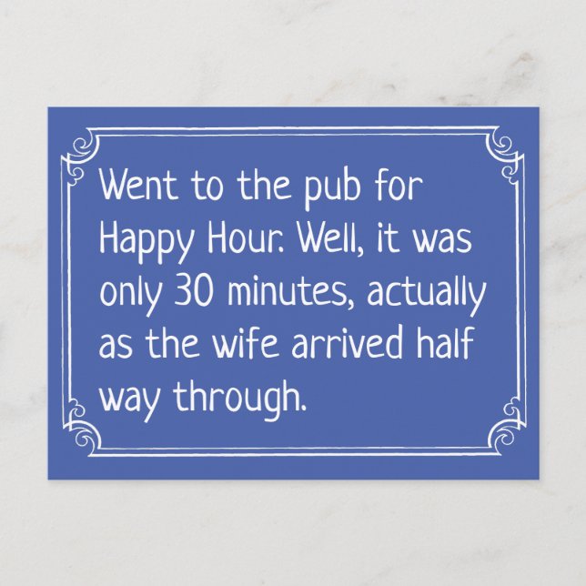 Funny Happy Hour Pub Joke Postcard (Front)