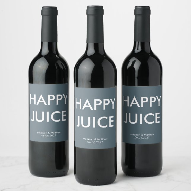 Funny Happy Juice Slate Grey Party Wedding Custom Wine Label (Bottles)
