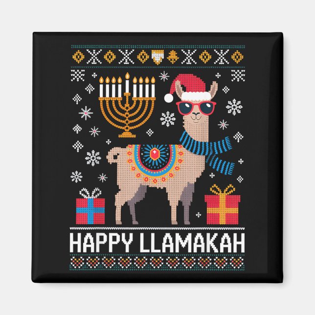 Funny Happy Llamakah Llama With Menorah  Magnet (Front)