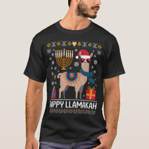 Funny Happy Llamakah Llama With Menorah T-Shirt