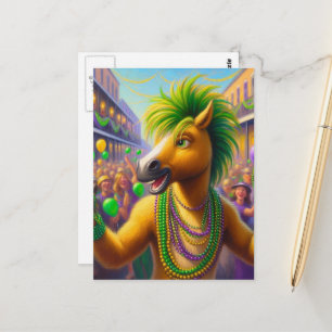 Funny Happy Mardi Gras Horse With Green Mane  Postcard
