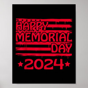 Funny Happy Memorial Day 2024 American Flag  Poster