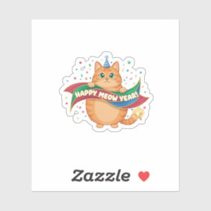 Funny "Happy Meow Year" Cat Pun Festive Confetti