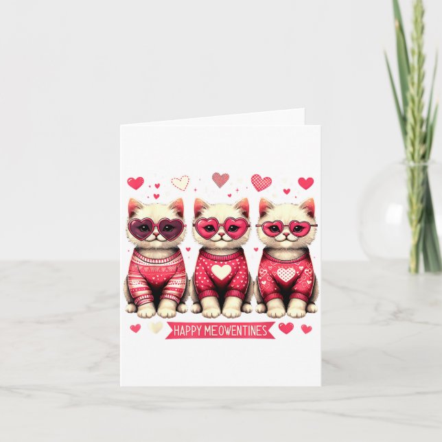 Funny Happy Meowentines Cute Valentine Cats Love C Card (Front)