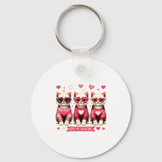 Funny Happy Meowentines Cute Valentine Cats Love C Key Ring (Front)