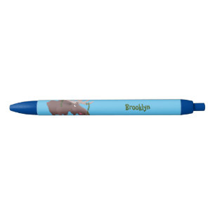 Funny happy moose cartoon illustration black ink pen