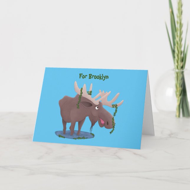Funny happy moose cartoon illustration card (Front)