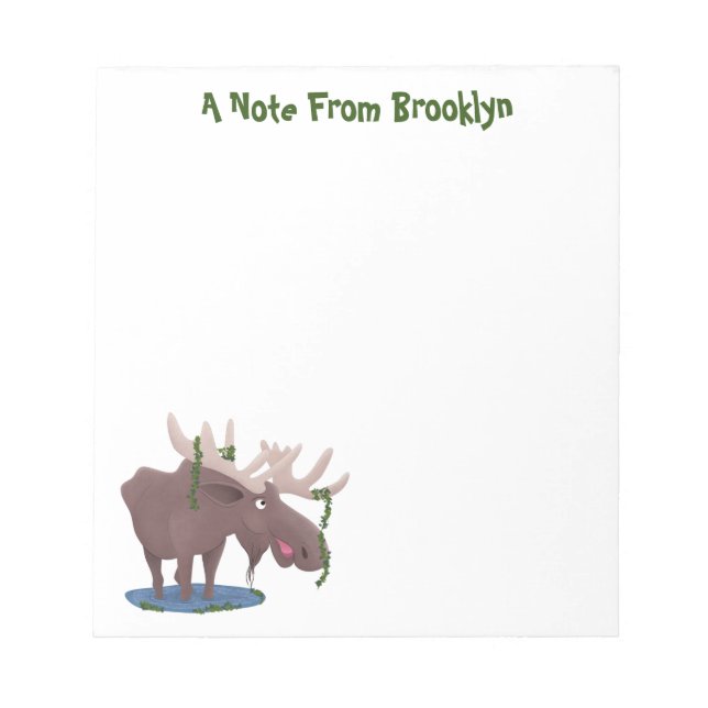 Funny happy moose cartoon illustration notepad (Front)