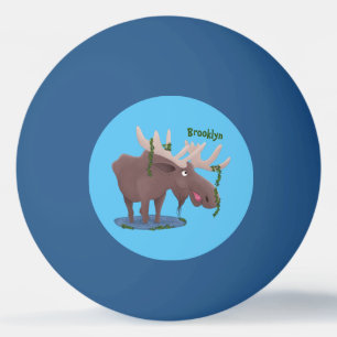 Funny happy moose cartoon illustration ping pong ball