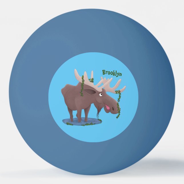 Funny happy moose cartoon illustration ping pong ball (Front)