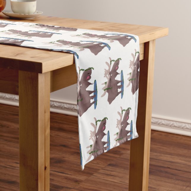 Funny happy moose cartoon illustration  short table runner (In Situ)