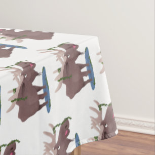 Funny happy moose cartoon illustration tablecloth