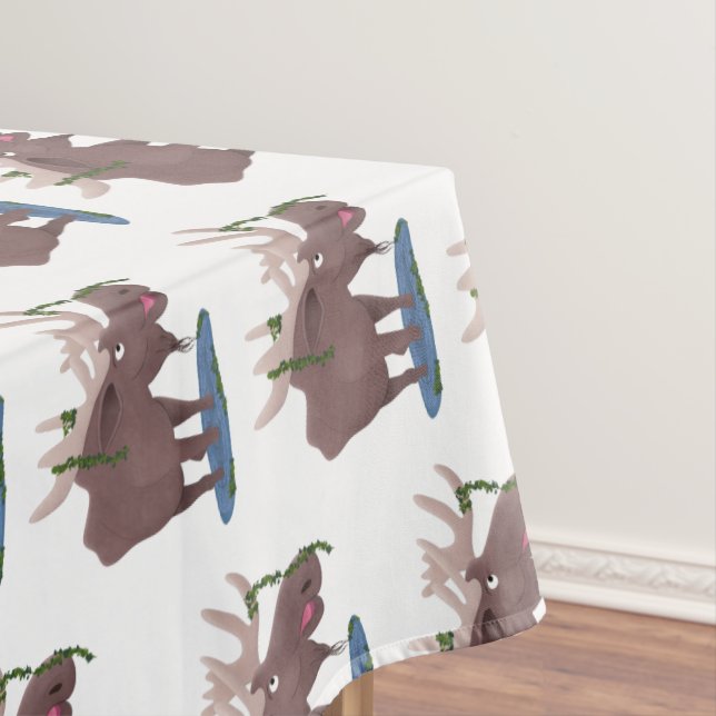 Funny happy moose cartoon illustration tablecloth (In Situ)