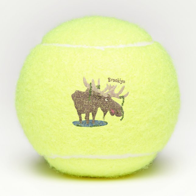 Funny happy moose cartoon illustration tennis balls (Front)
