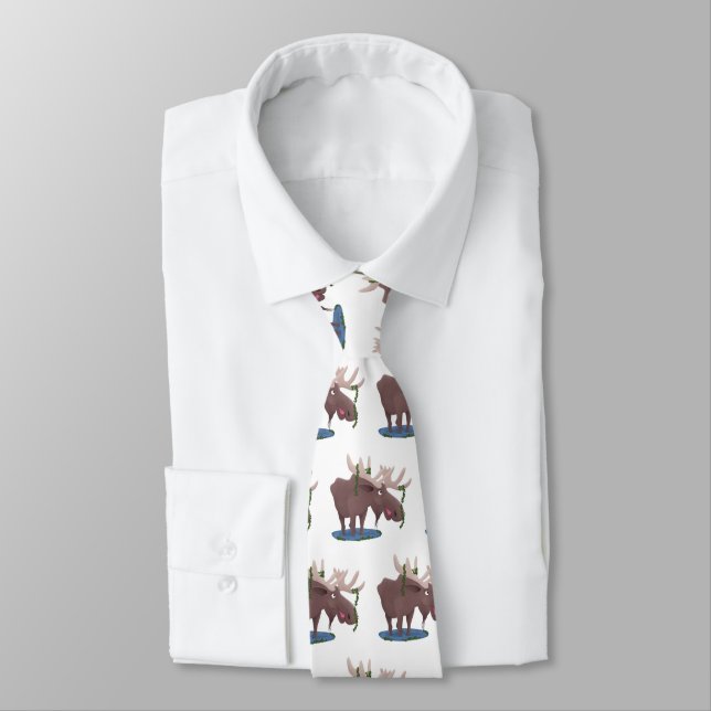 Funny happy moose cartoon illustration tie (Tied)