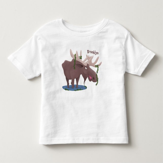 Funny happy moose cartoon illustration toddler T-Shirt (Front)