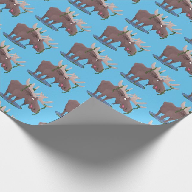 Funny happy moose cartoon illustration wrapping paper (Corner)