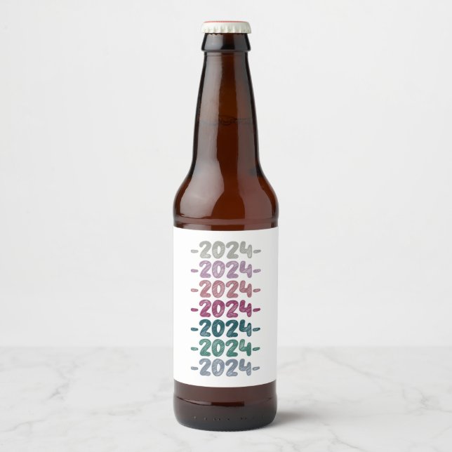 Funny Happy New Year 2024 Beer Bottle Label (Front)