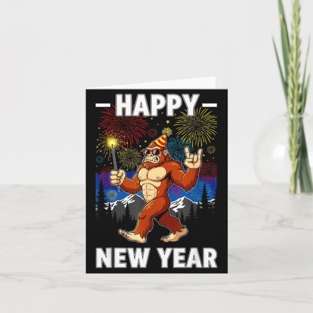 Funny Happy New Year 2026 Bigfoot Lovers New Years Card (Front)