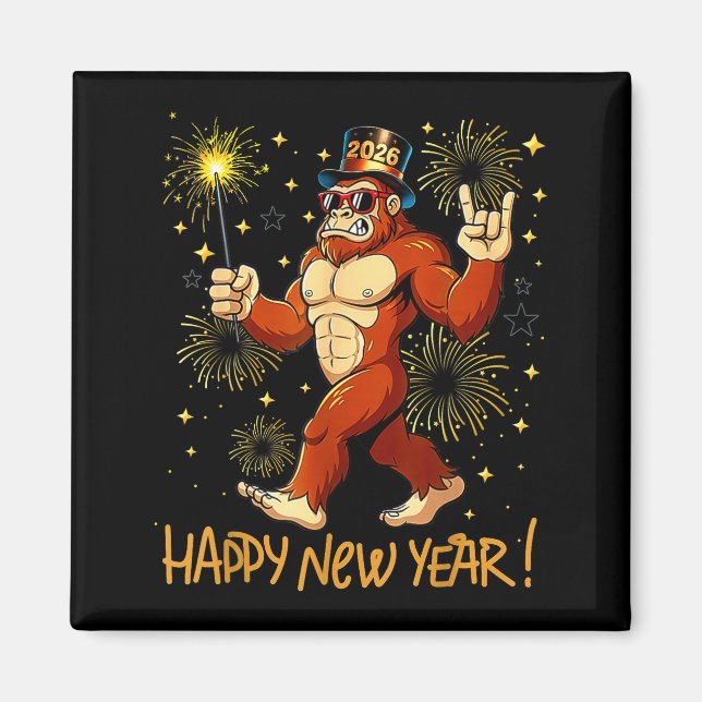 Funny Happy New Year 2026 Bigfoot Lovers New Years Magnet (Front)