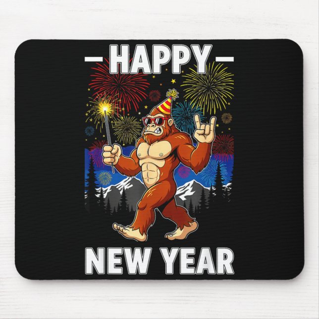 Funny Happy New Year 2026 Bigfoot Lovers New Years Mouse Pad (Front)