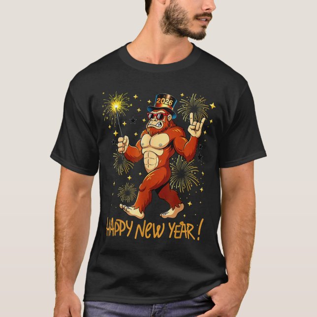 Funny Happy New Year 2026 Bigfoot Lovers New Years T-Shirt (Front)