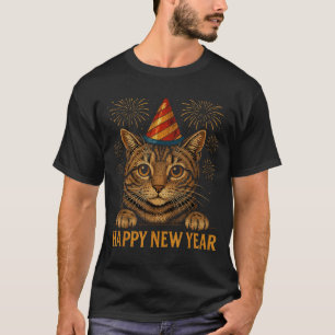 Funny Happy New Year 2026 Cat Peeking Eve Party Ne T-Shirt