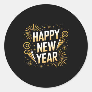 Funny Happy New Year Couple Matching  Classic Round Sticker
