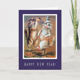 Funny Happy New Year Partying Cats Card