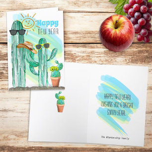 Funny Happy New Year Southwest Saguaro Cactus Holiday Card