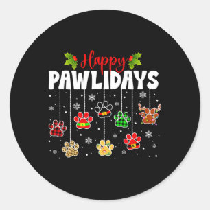 Funny Happy Pawlidays Christmas Dog Paw Xmas Dogs Classic Round Sticker